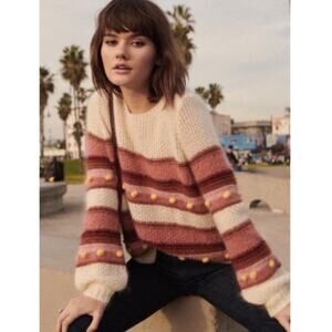 Sezane Penelope Sweater Pom pom mohair merino wool Jumper Size XS Preppy Chic